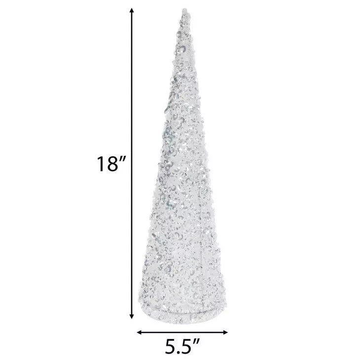 Sequin Cone Tree –18" White  Sparkle Accent- Medium