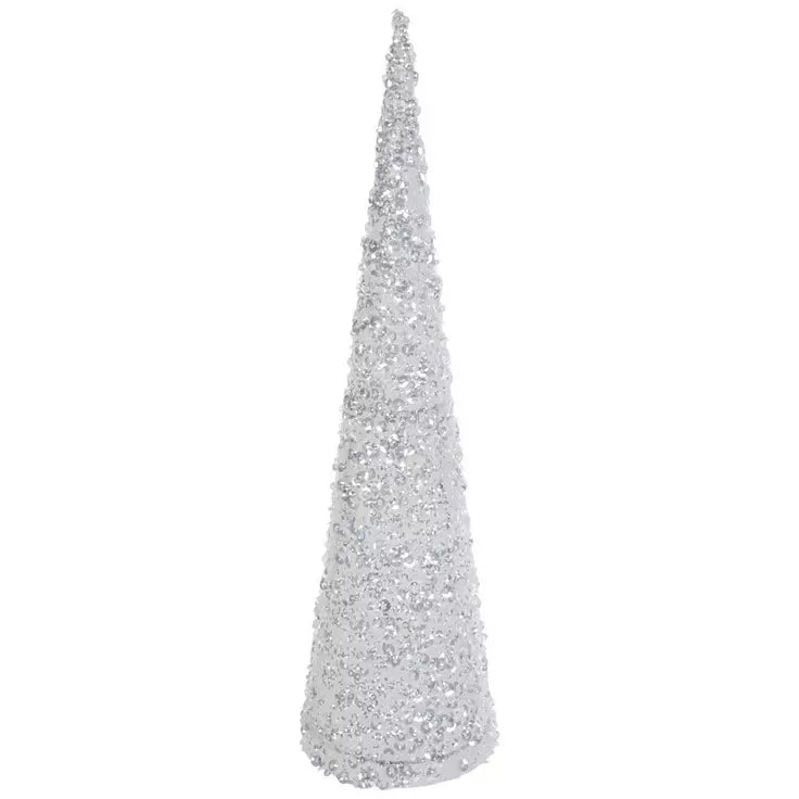 Sequin Cone Tree – 24" Silver Sparkle Accent