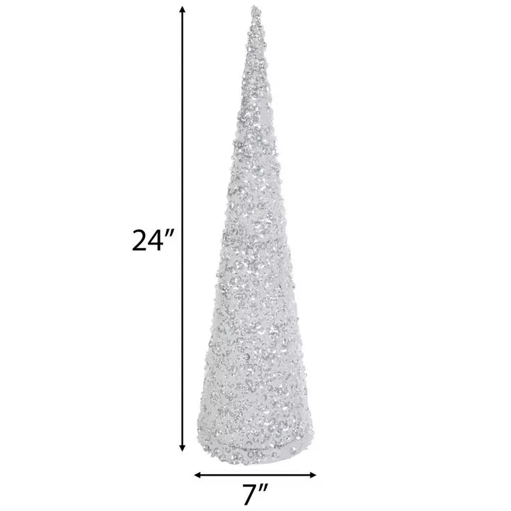 Sequin Cone Tree – 24" Silver Sparkle Accent