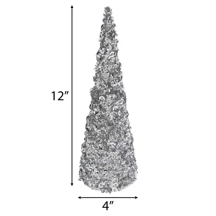 Sequin Cone Tree- Silver Small