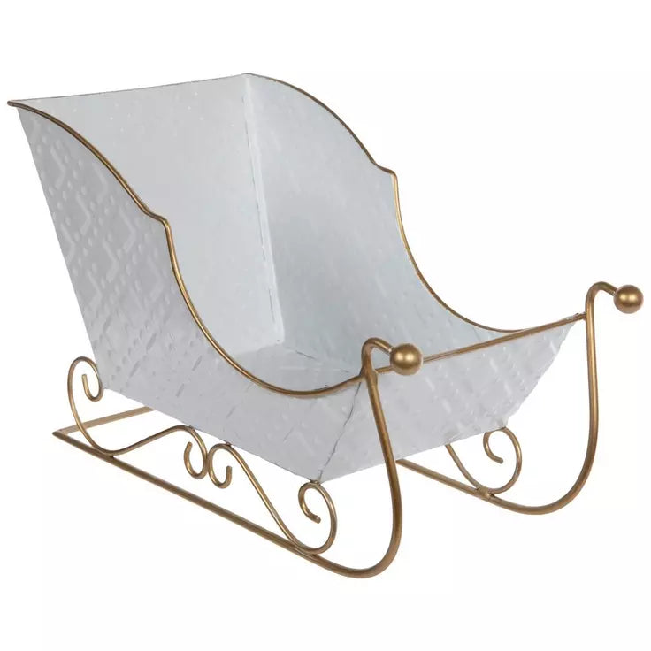 White & Gold Embossed Metal Sleigh
