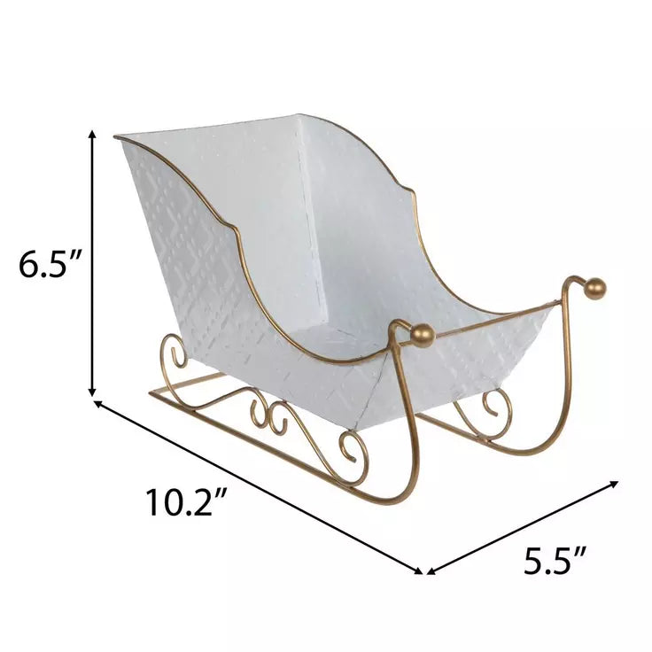 White & Gold Embossed Metal Sleigh