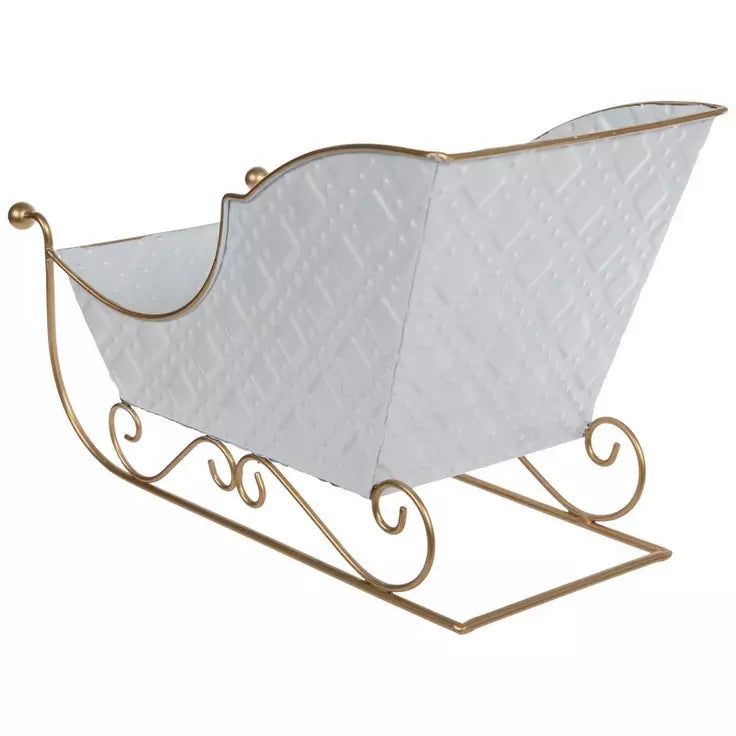 White & Gold Embossed Metal Sleigh