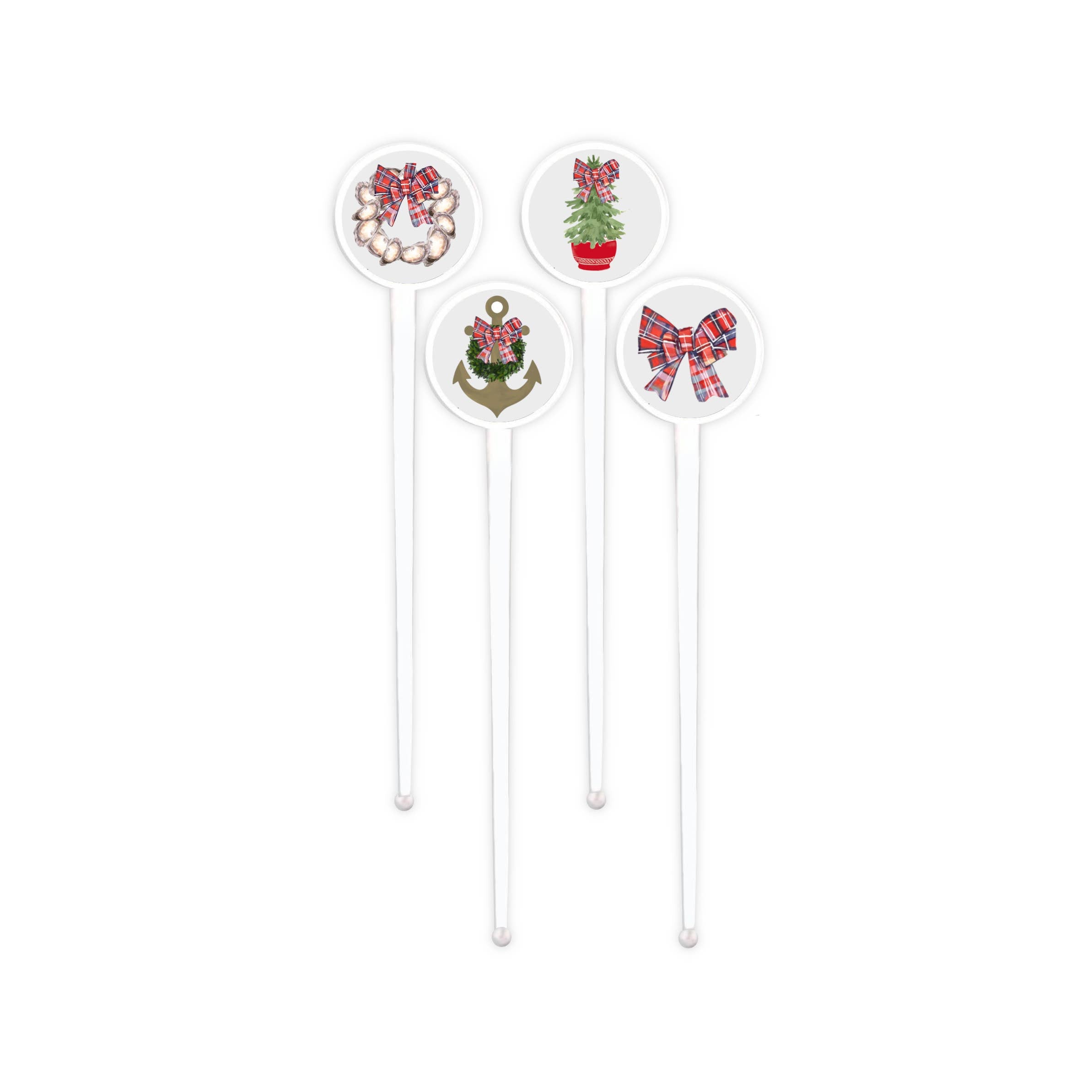 Peachy Pendants - Swizzle Sticks - Plaid Christmas Bows