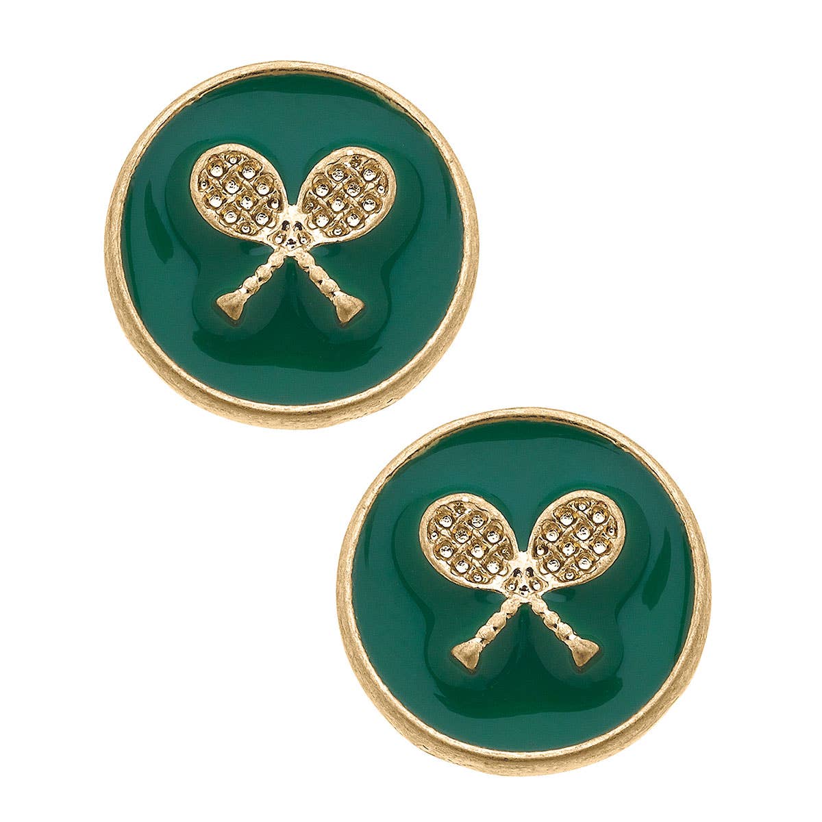 Canvas Style - Chris Tennis Racket Enamel Circle Stud Earrings: White