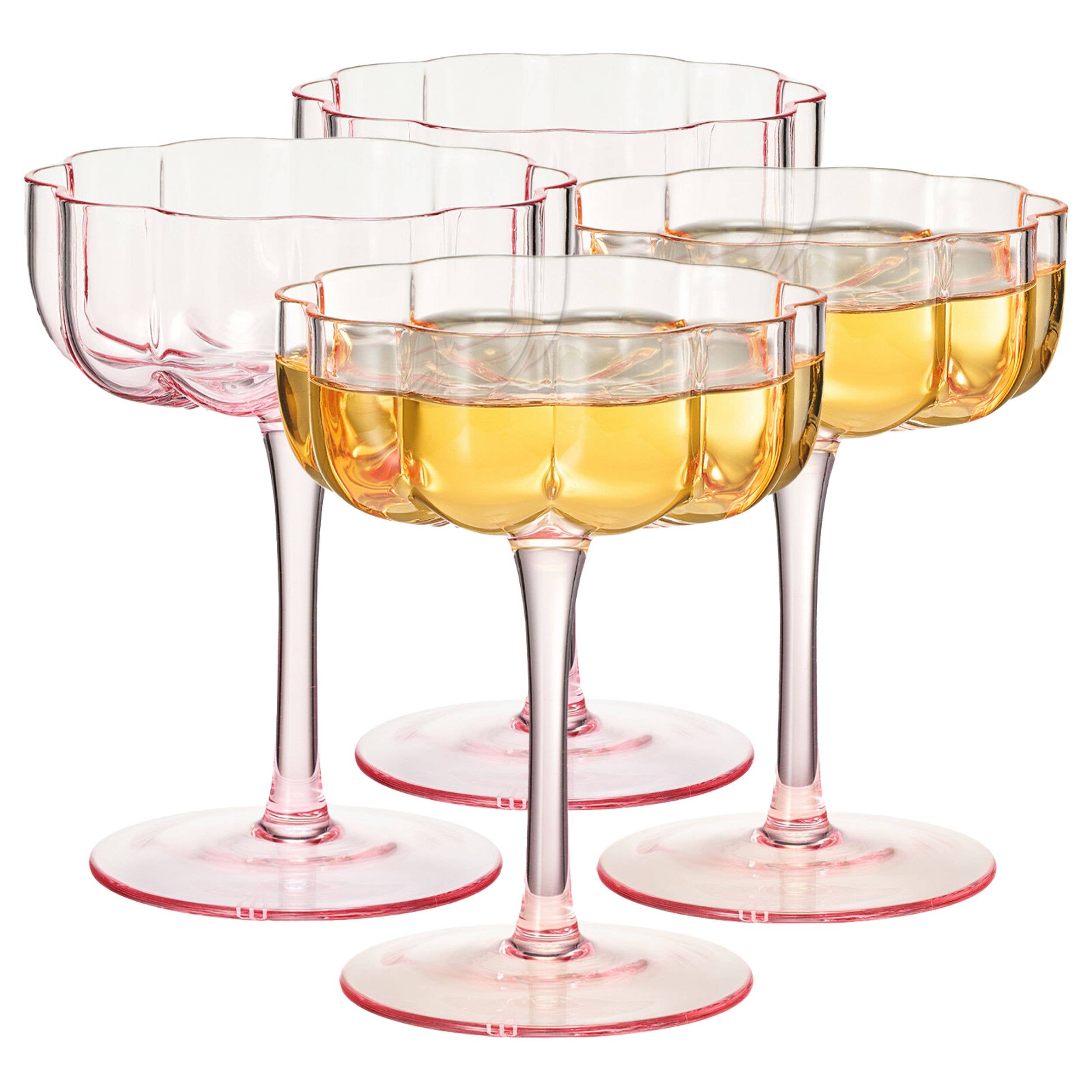 The Wine Savant - Elegant Flower  Champagne & Cocktail Coupes - Pink Set of 4