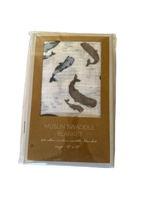 Muslin Swaddle Blanket – Whale Print (47” x 47”)