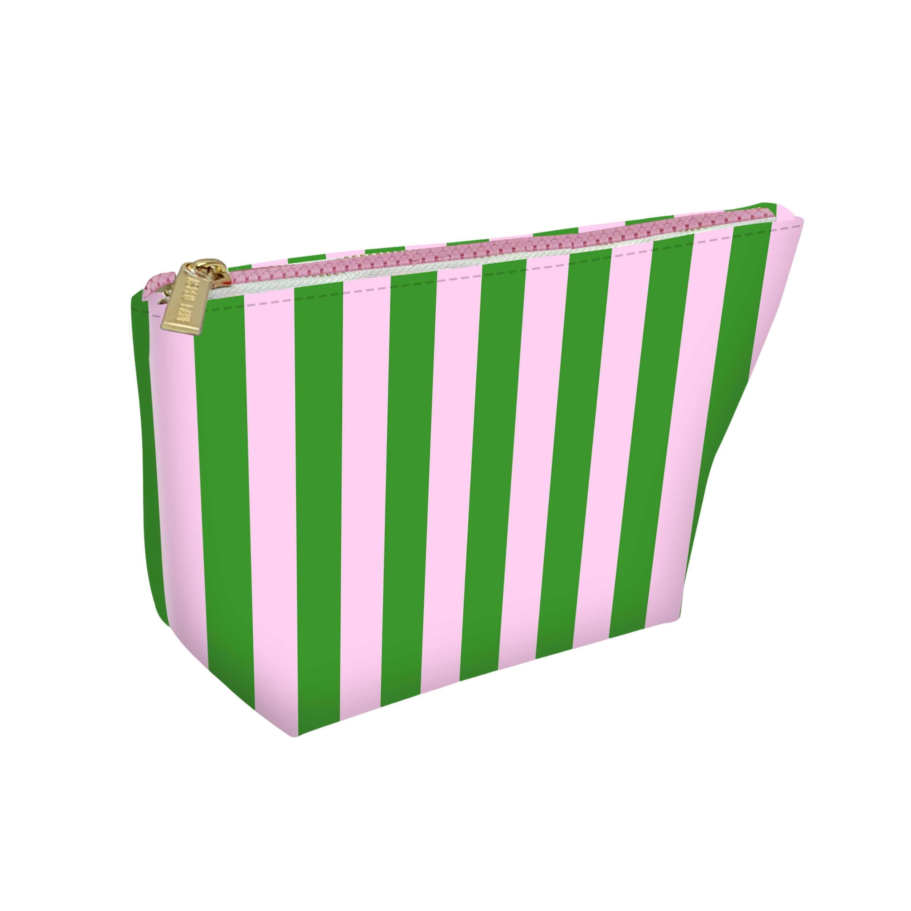 Aspen Lane - Cute pouch + cosmetic bag | leather pink & green stripe