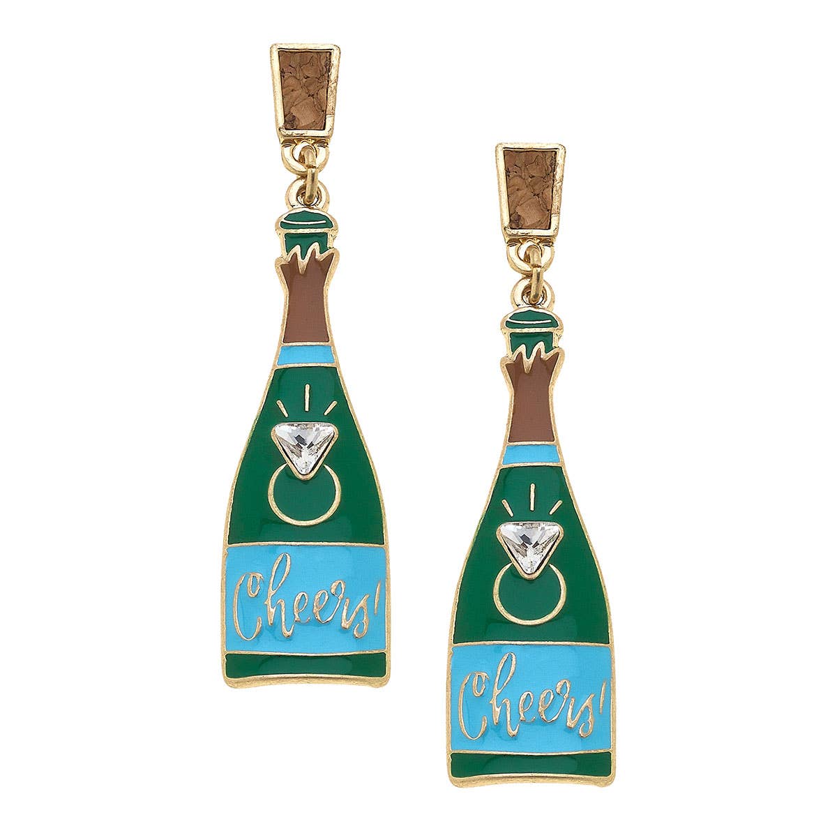 Canvas Style - Cheers To Forever Champagne Enamel Earrings in Green & Blue