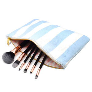8 Oak Lane - Blue Stripe Terry Flat Pouch - Large