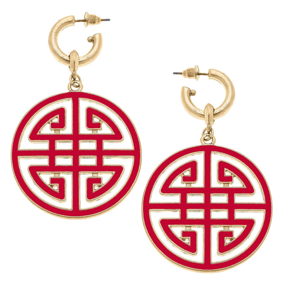 Canvas Style - Jenson Game Day Greek Keys Enamel Statement Earrings: Crimson