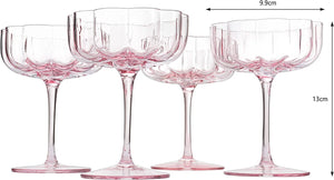 The Wine Savant - Elegant Flower  Champagne & Cocktail Coupes - Pink Set of 4