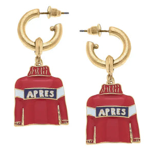 Aspen Après Ski Sweater Drop Hoop Enamel Earring in Red