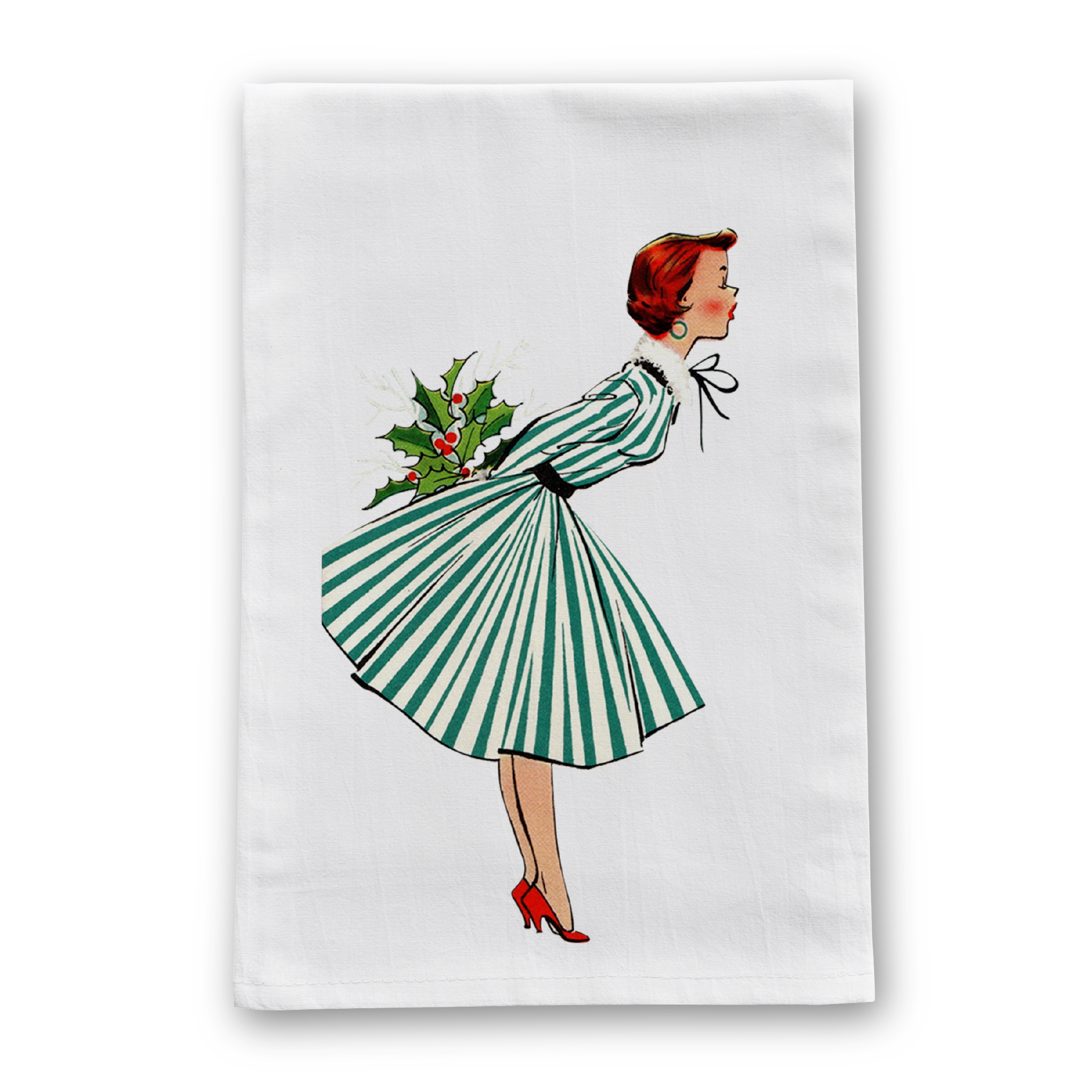 Barrel Down South - Kissing Woman Vintage Retro Christmas Tea Towel