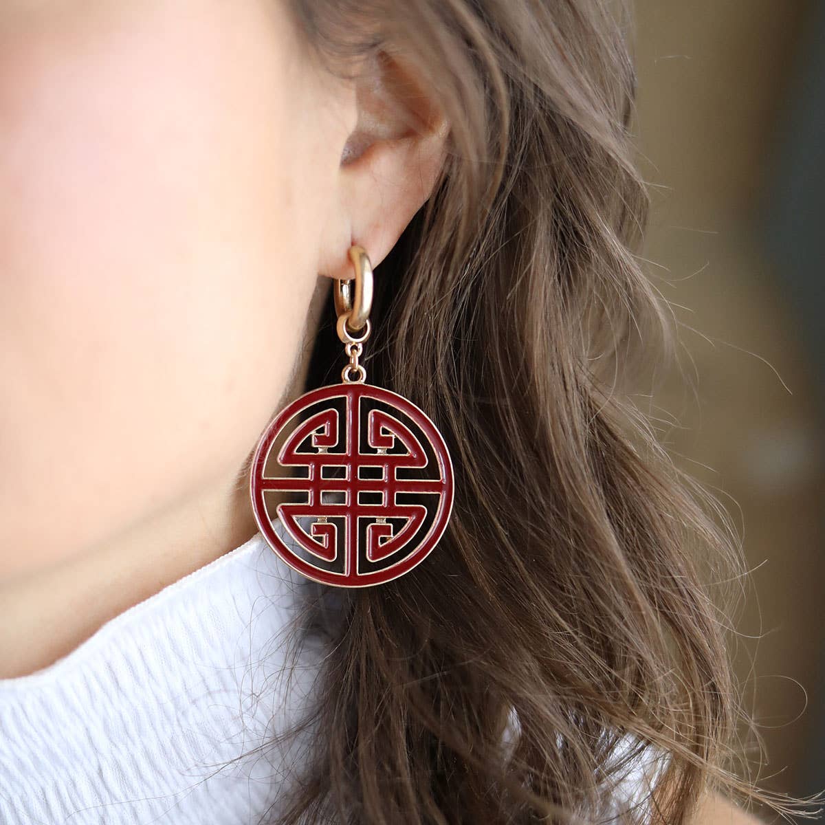 Canvas Style - Jenson Game Day Greek Keys Enamel Statement Earrings: Orange