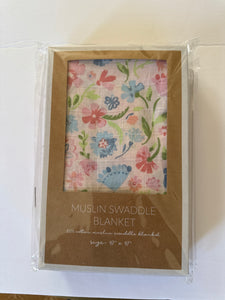Mud Pie Muslin Swaddle Blanket – Floral Print (47” x 47”)