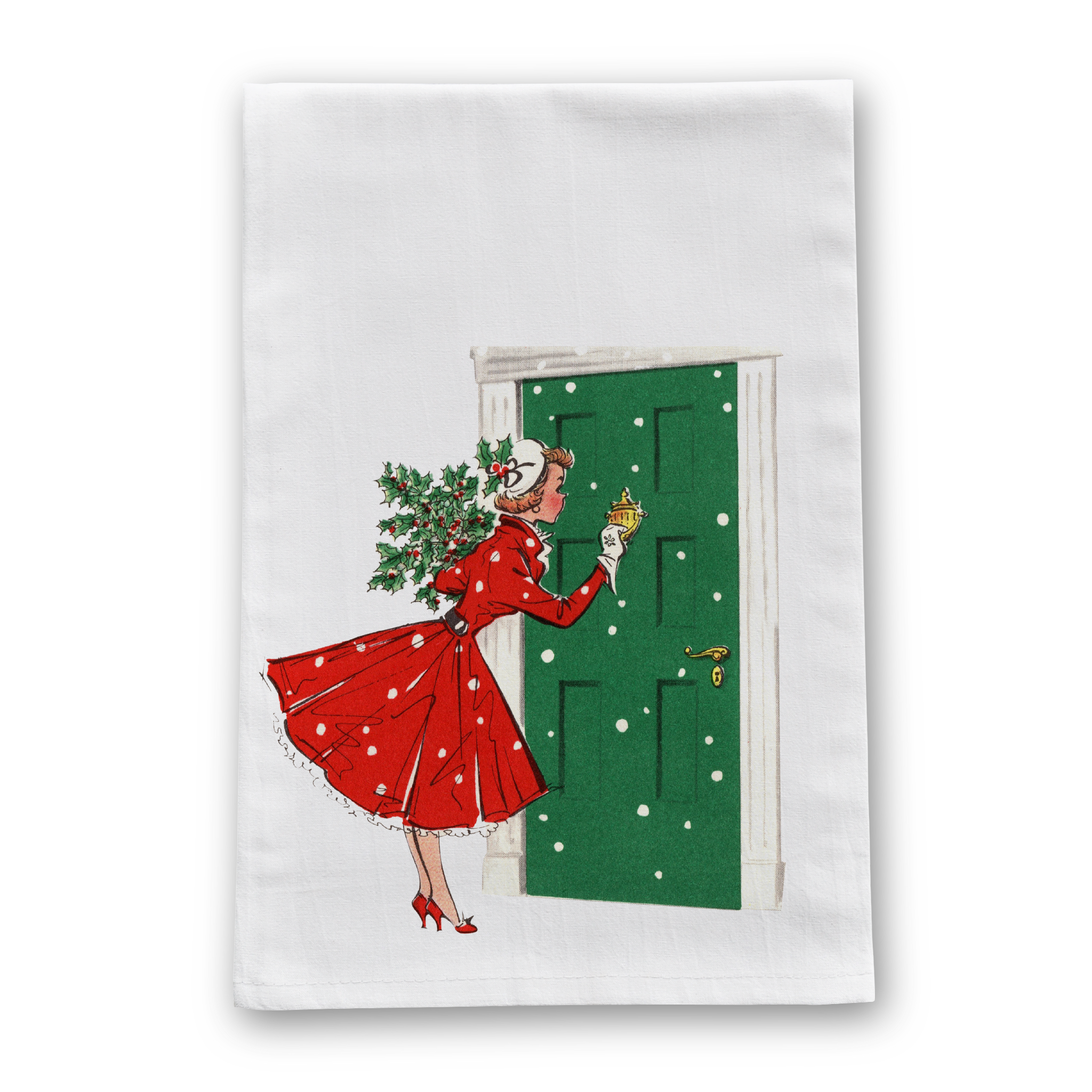 Barrel Down South - Knocking Woman Vintage Retro Christmas Tea Towel