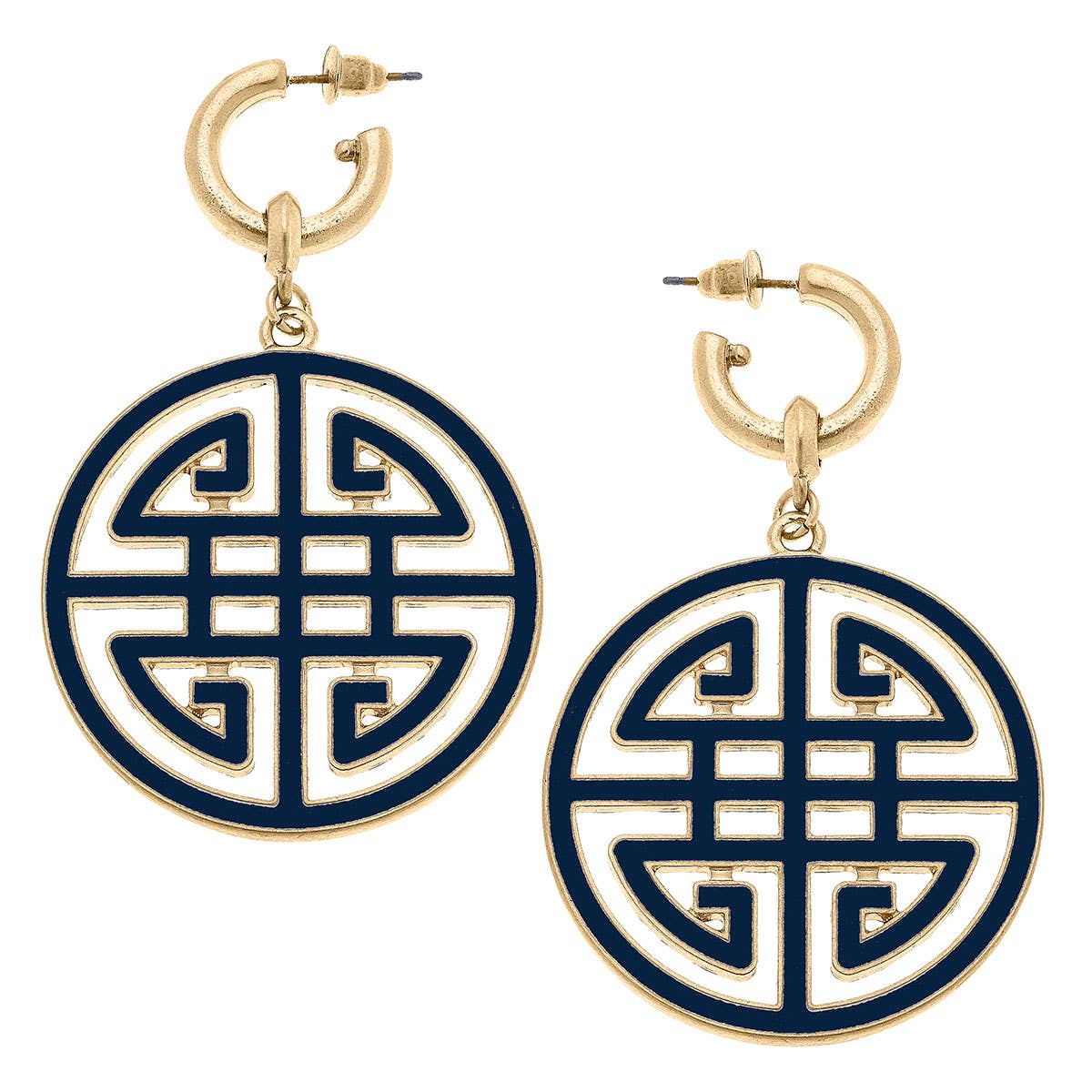 Canvas Style - Jenson Game Day Greek Keys Enamel Statement Earrings: Crimson