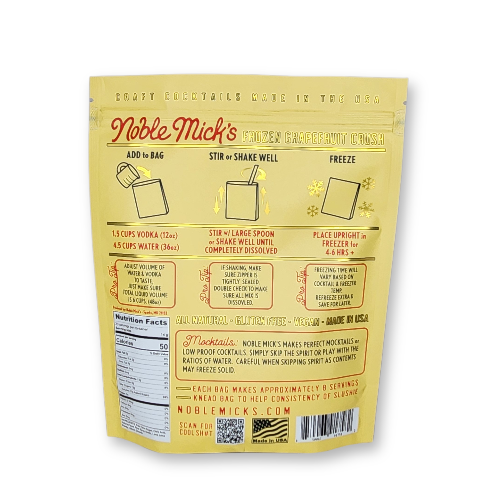 NOBLE MICK'S - Single Serve Craft Cocktails - Grapefruit Crush Frozen Cocktail