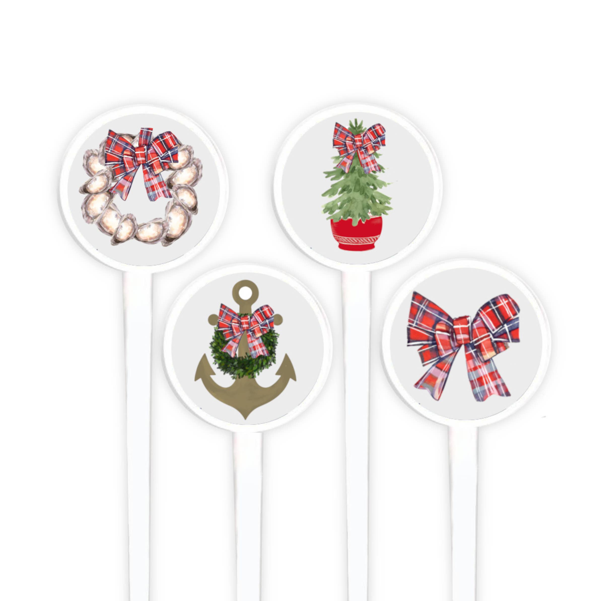 Peachy Pendants - Swizzle Sticks - Plaid Christmas Bows