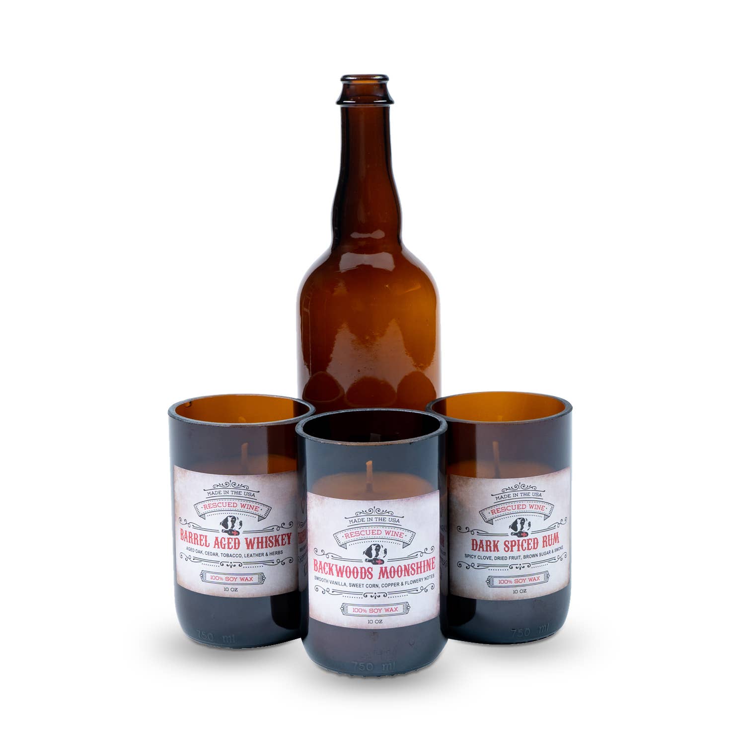 Rescued Wine Candles - Bourbon & Tobacco Soy Candle: 10 oz. 60 Hours