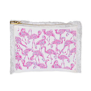 Toss Designs - White Linen Flat Zip- Pink Flamingos Dancing: 8.5" x 6.5"