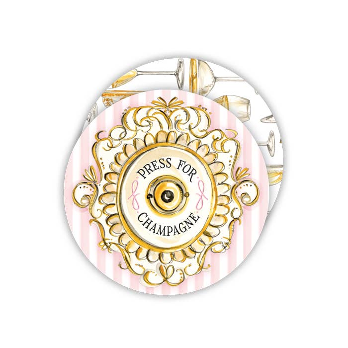 RosanneBeck Collections - Handpainted Champagne Call Button Round Coaster
