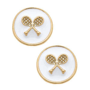 Canvas Style - Chris Tennis Racket Enamel Circle Stud Earrings: Pink