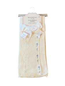 Bonbini New York Cotton/Bamboo Baby Blanket – 0-6 Months White & Blue Flowers