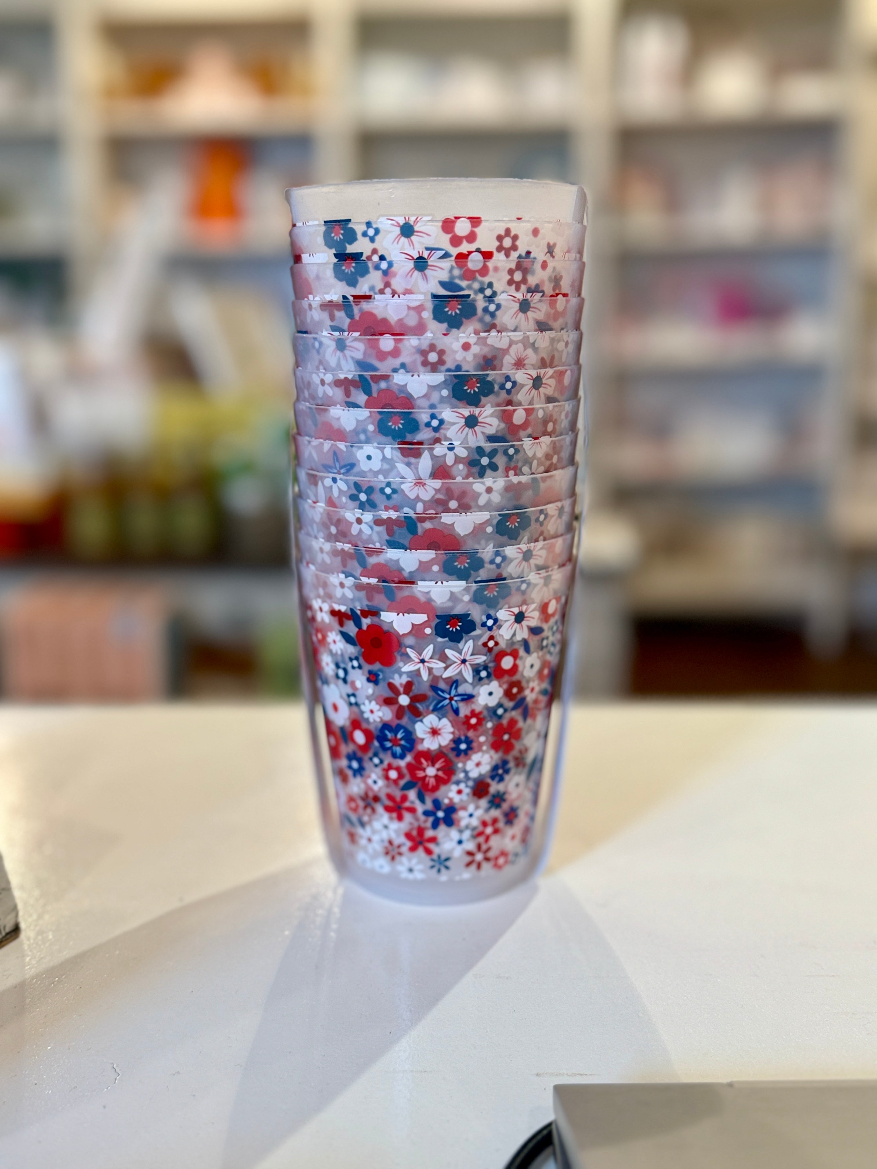 Patriotic Floral Reusable Cup Set – Set of 12
