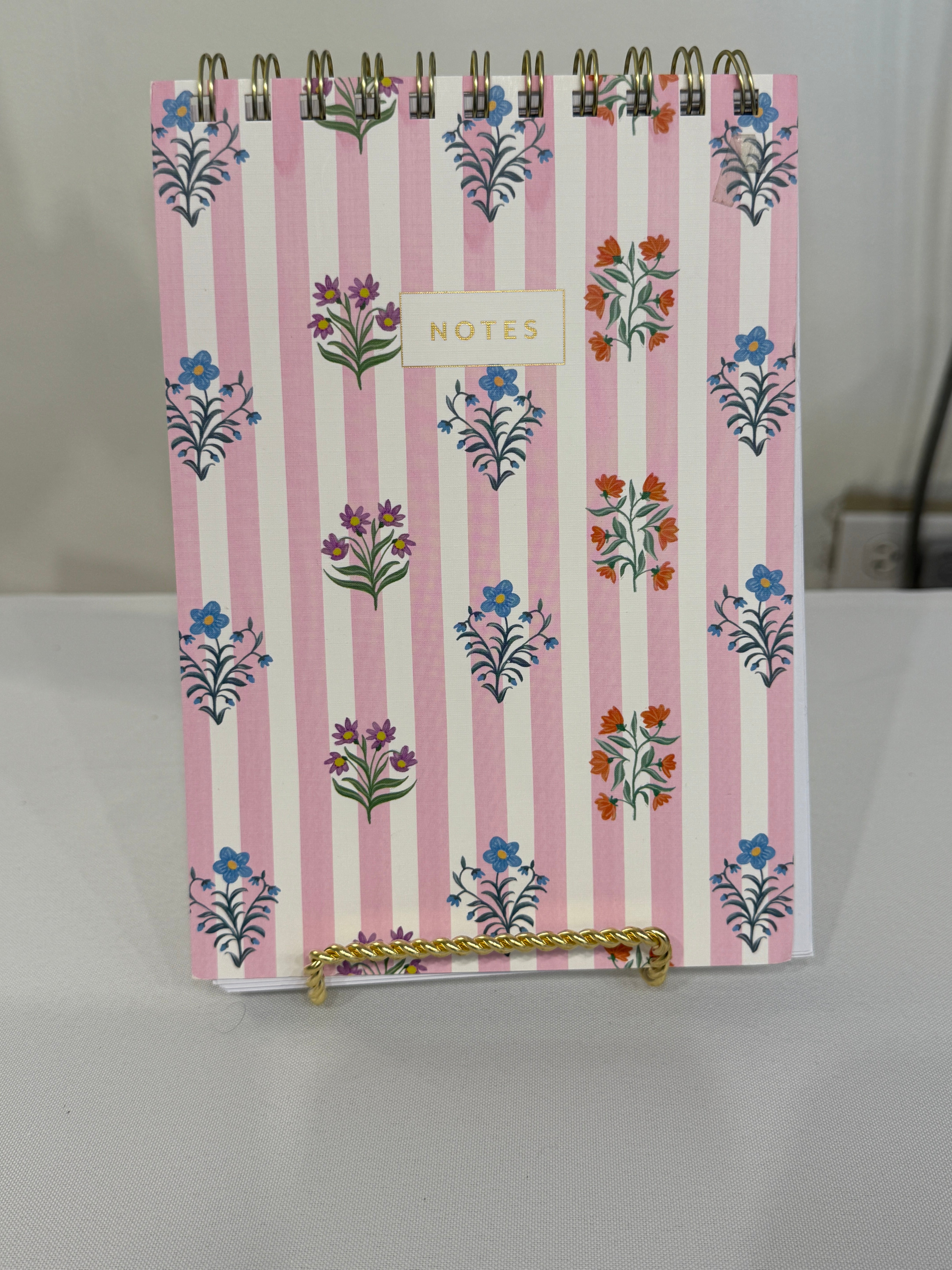 Pink Striped Floral Notebook – Top Spiral Bound