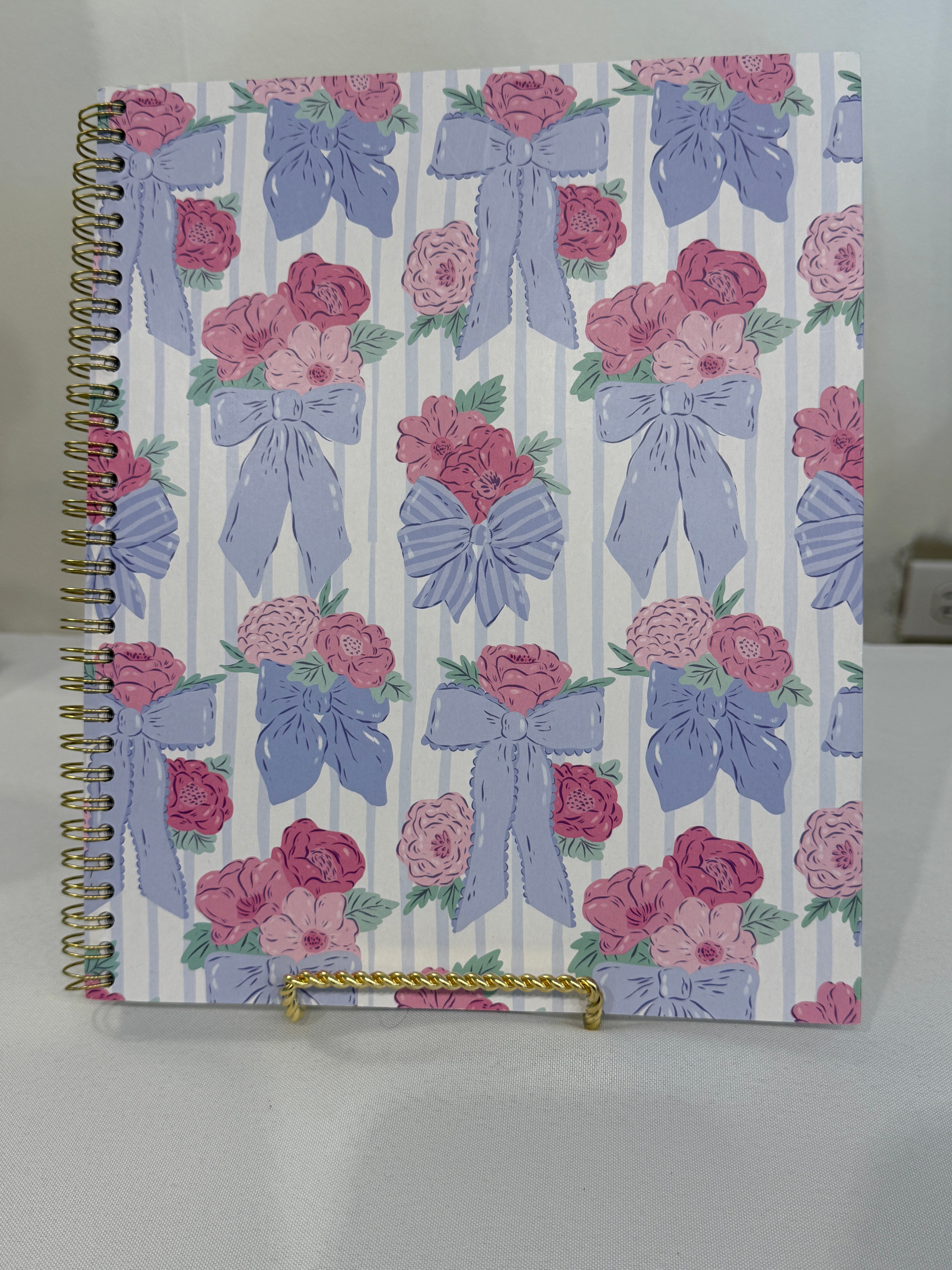 Blue Floral &amp; Ribbon Notebook – Spiral Bound