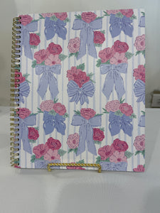 Blue Floral &amp; Ribbon Notebook – Spiral Bound
