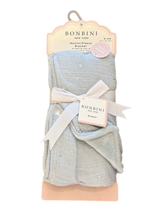 Bonbini Muslin/Fleece Baby Blanket – Blue with Stars (0–6M)