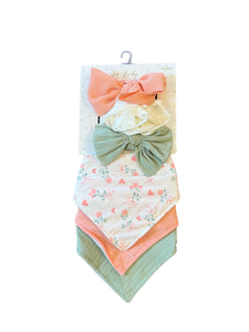 Ava Olivia Head Band and Bib Set Orange & Green