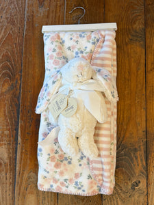Pink Baby Blanket and Stuffed Rabbit