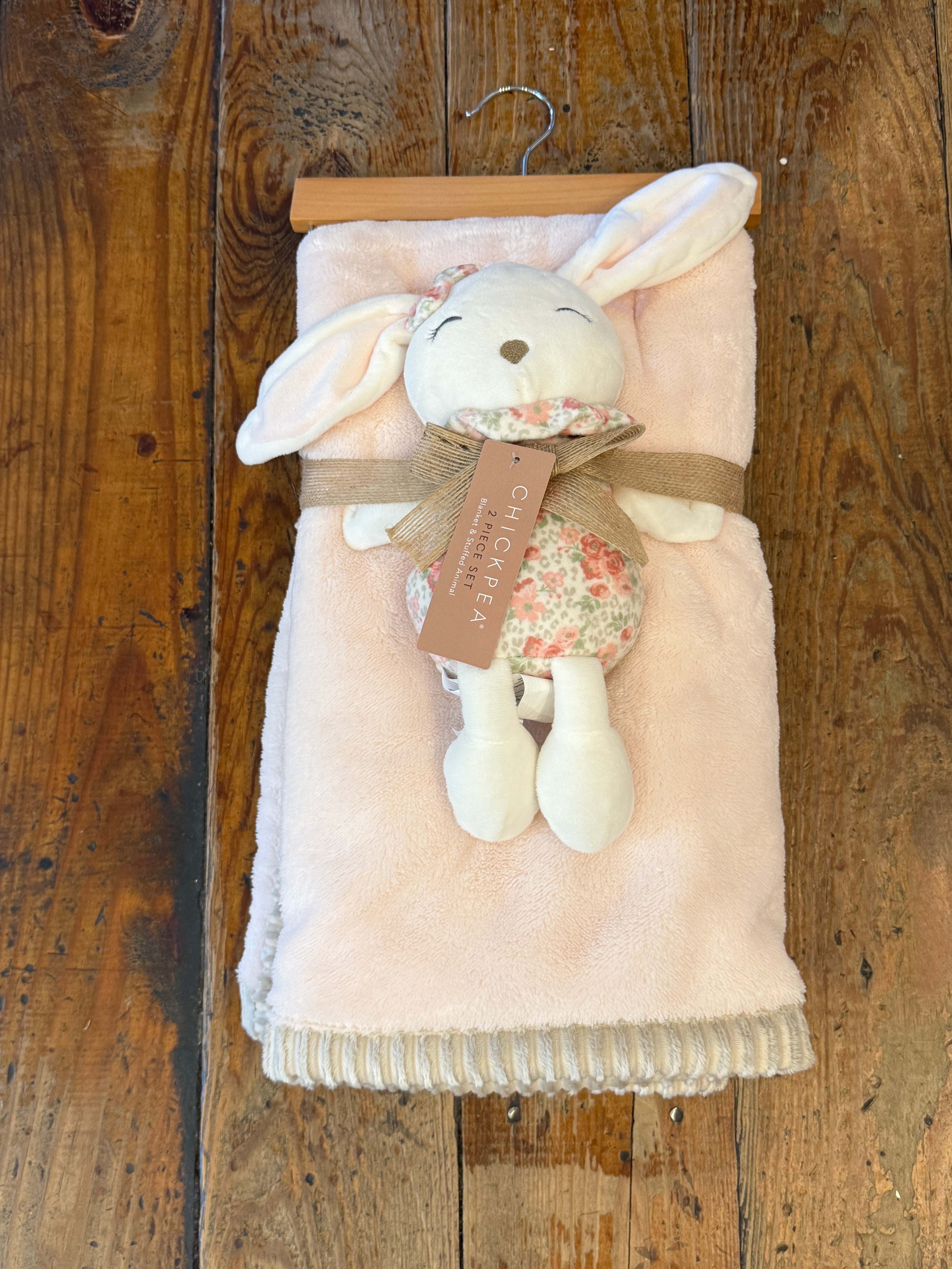Pink Baby Blanket and Stuffed Rabbit