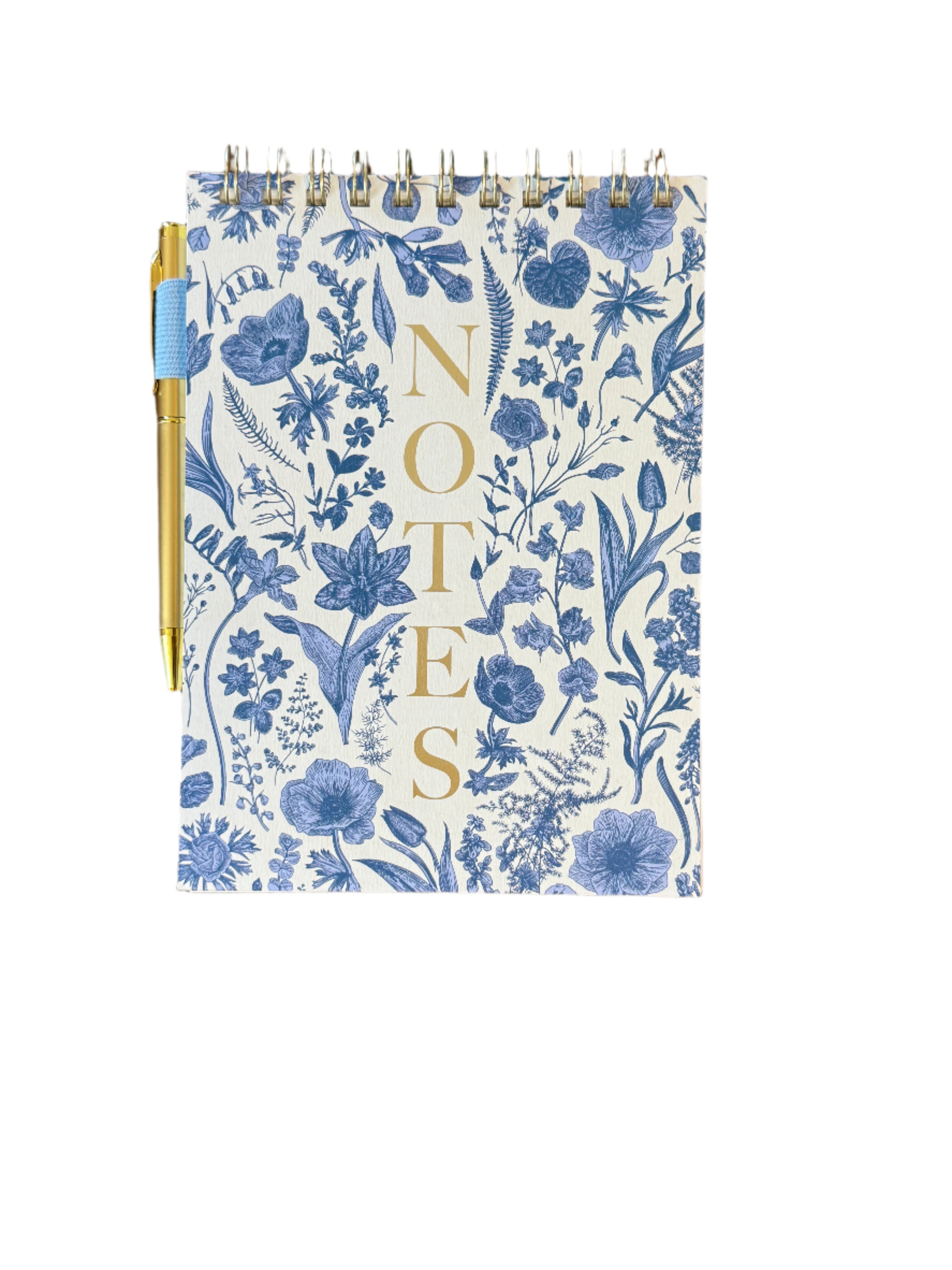 Blue Floral Notes Notebook with Gold Pen
