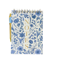 Blue Floral Notes Notebook with Gold Pen