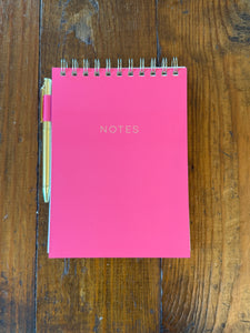 Hot Pink Spiral Notes Notepad with Gold Pen