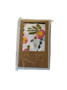 Mud Pie Muslin Swaddle Blanket – Floral Print (47” x 47”)