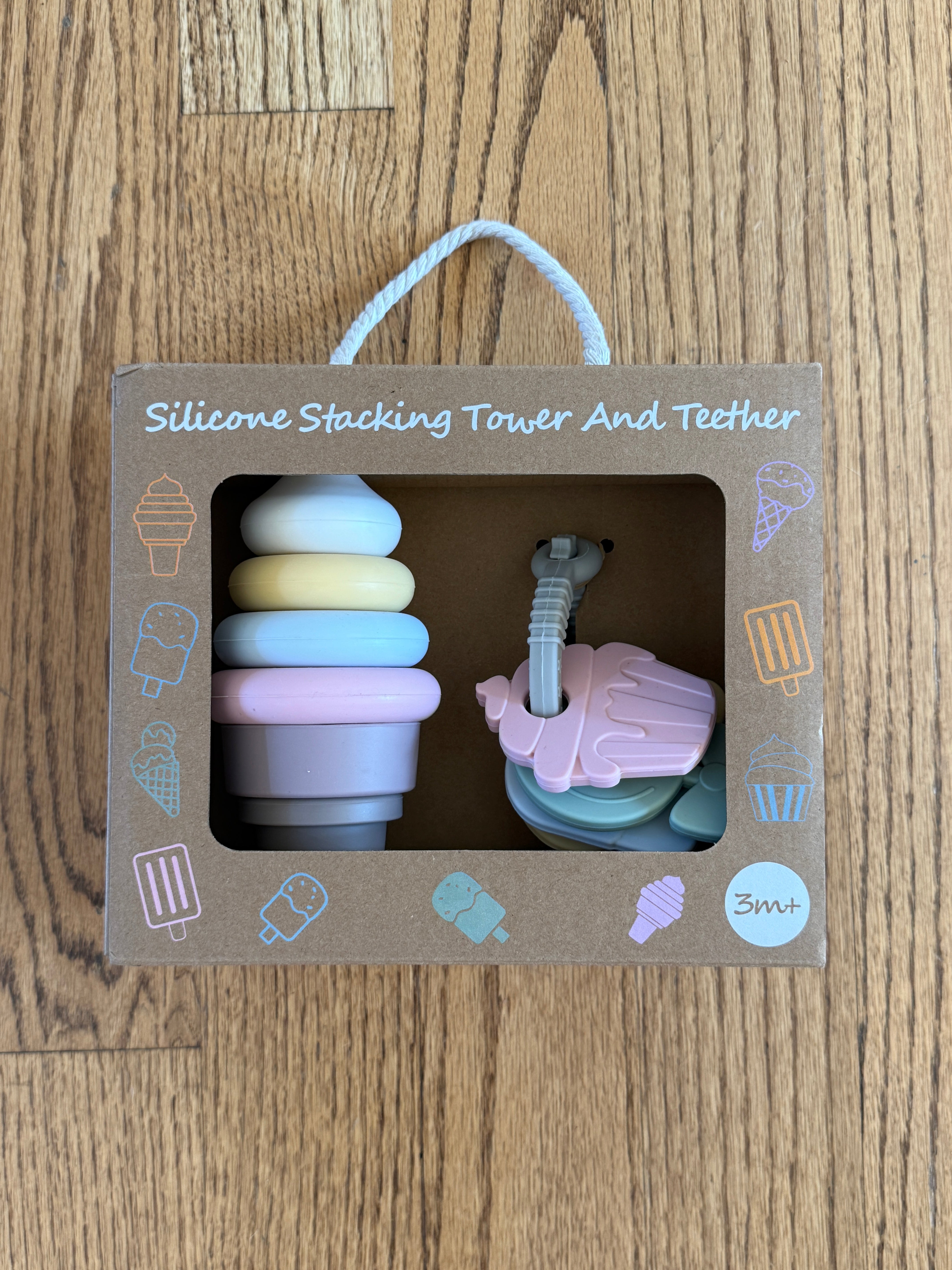 Silicone Stacking Tower &amp; Teether Set – Pastel Ice Cream Theme