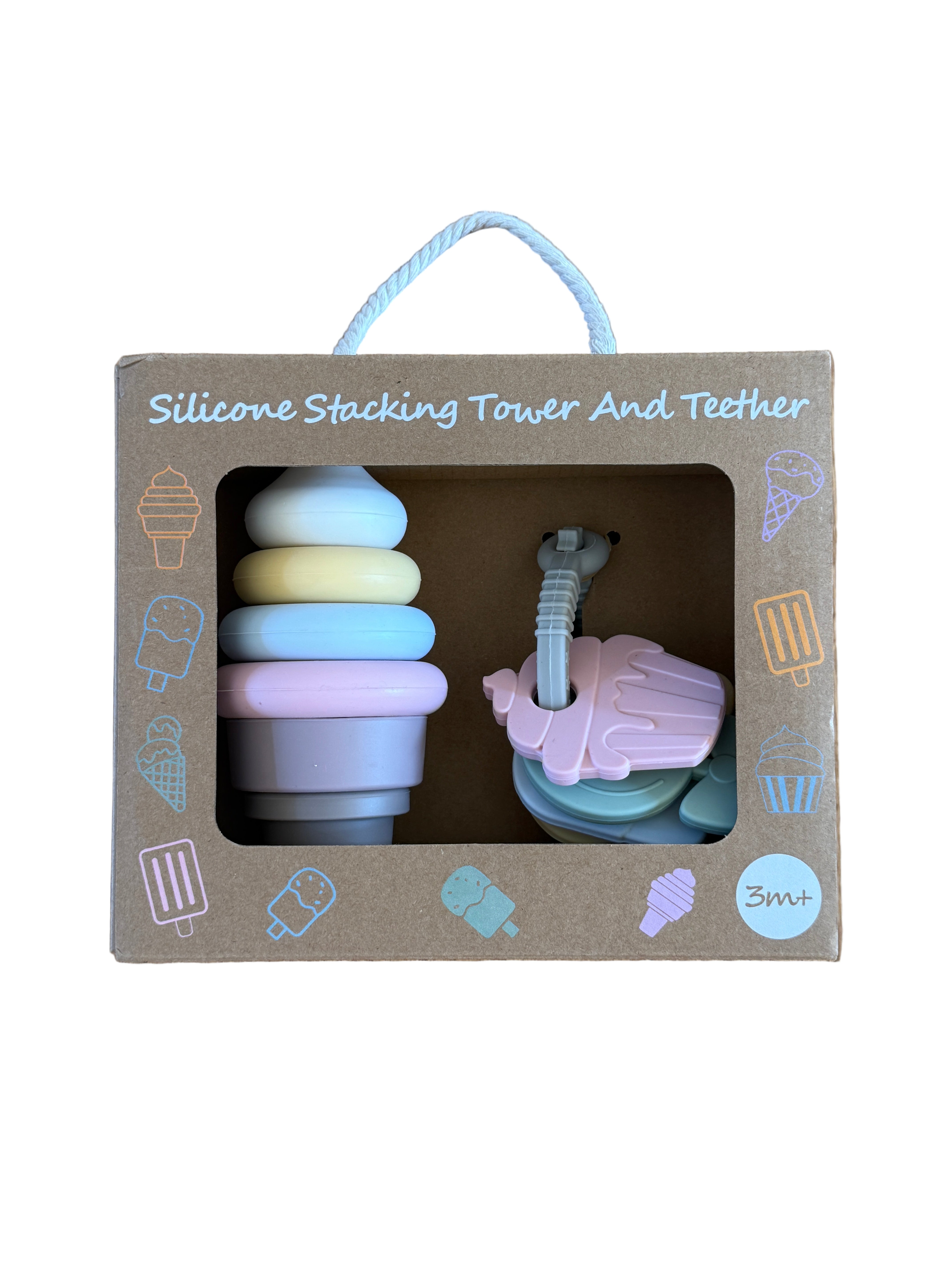 Silicone Stacking Tower &amp; Teether Set – Pastel Ice Cream Theme