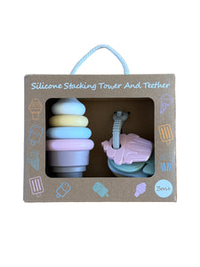 Silicone Stacking Tower &amp; Teether Set – Pastel Ice Cream Theme