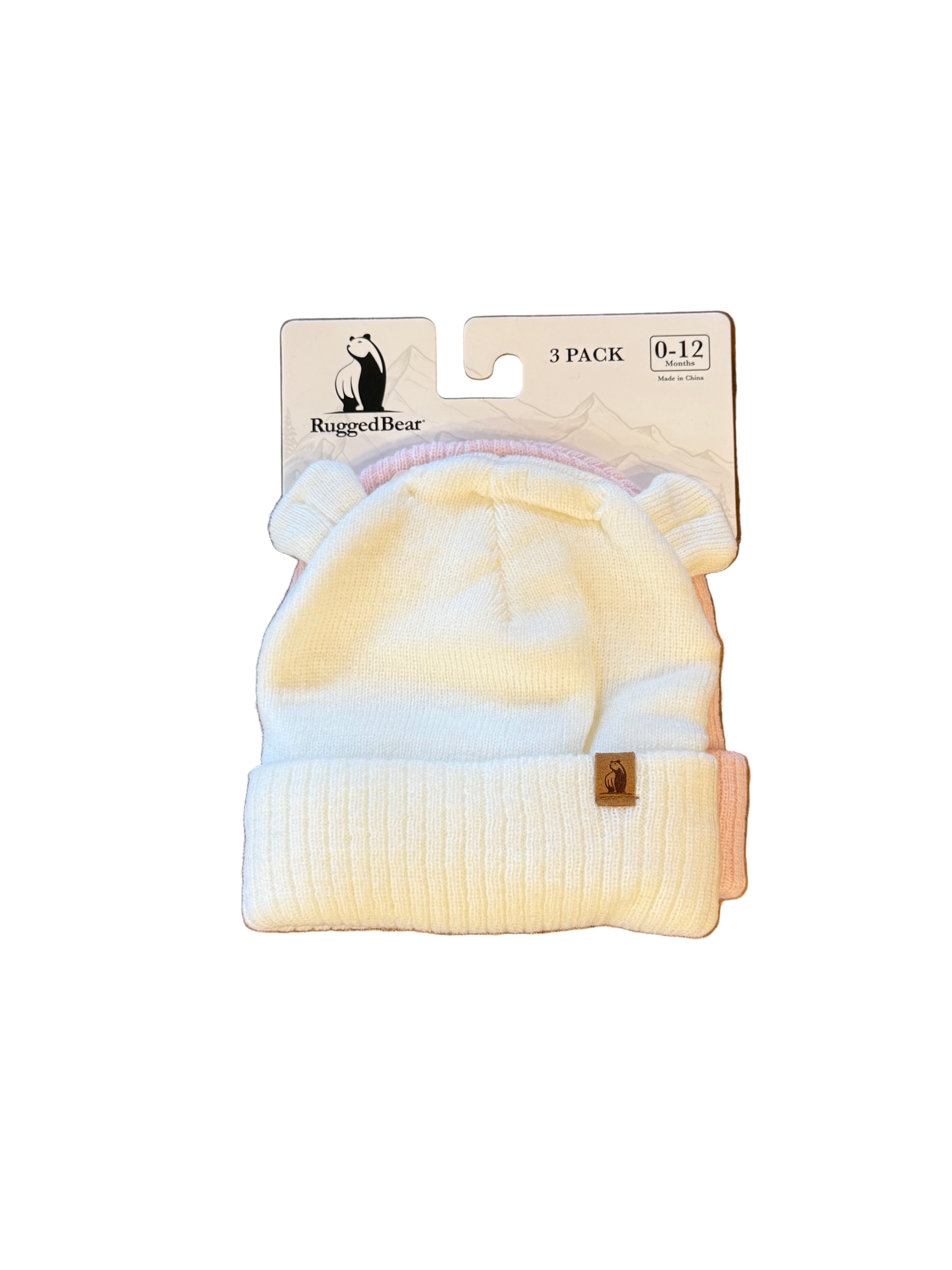 Rugged Bear 3 pack Knit Hat -white, pink and purple