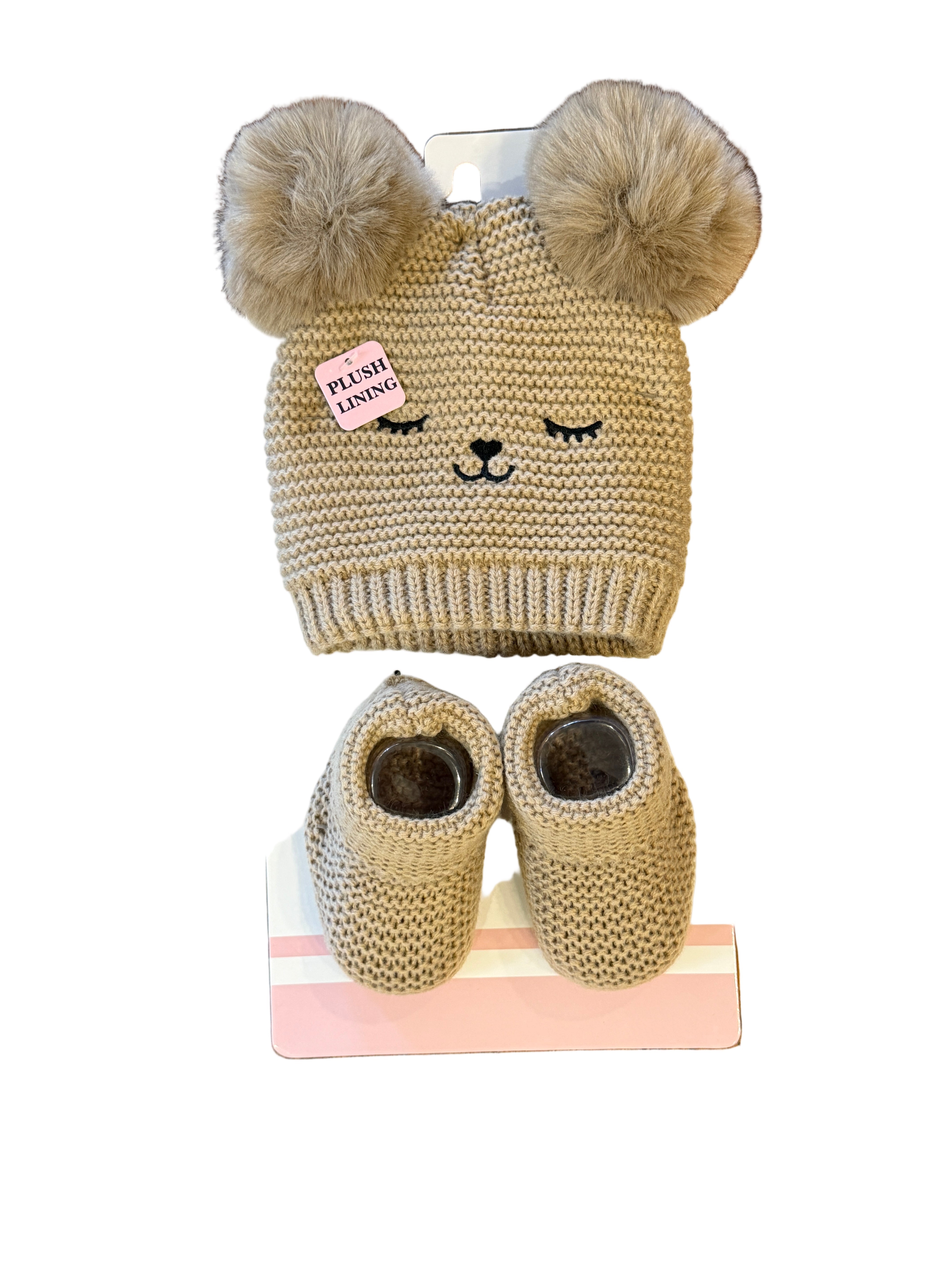 2 Piece Plush Lined Hat and Bootie Set