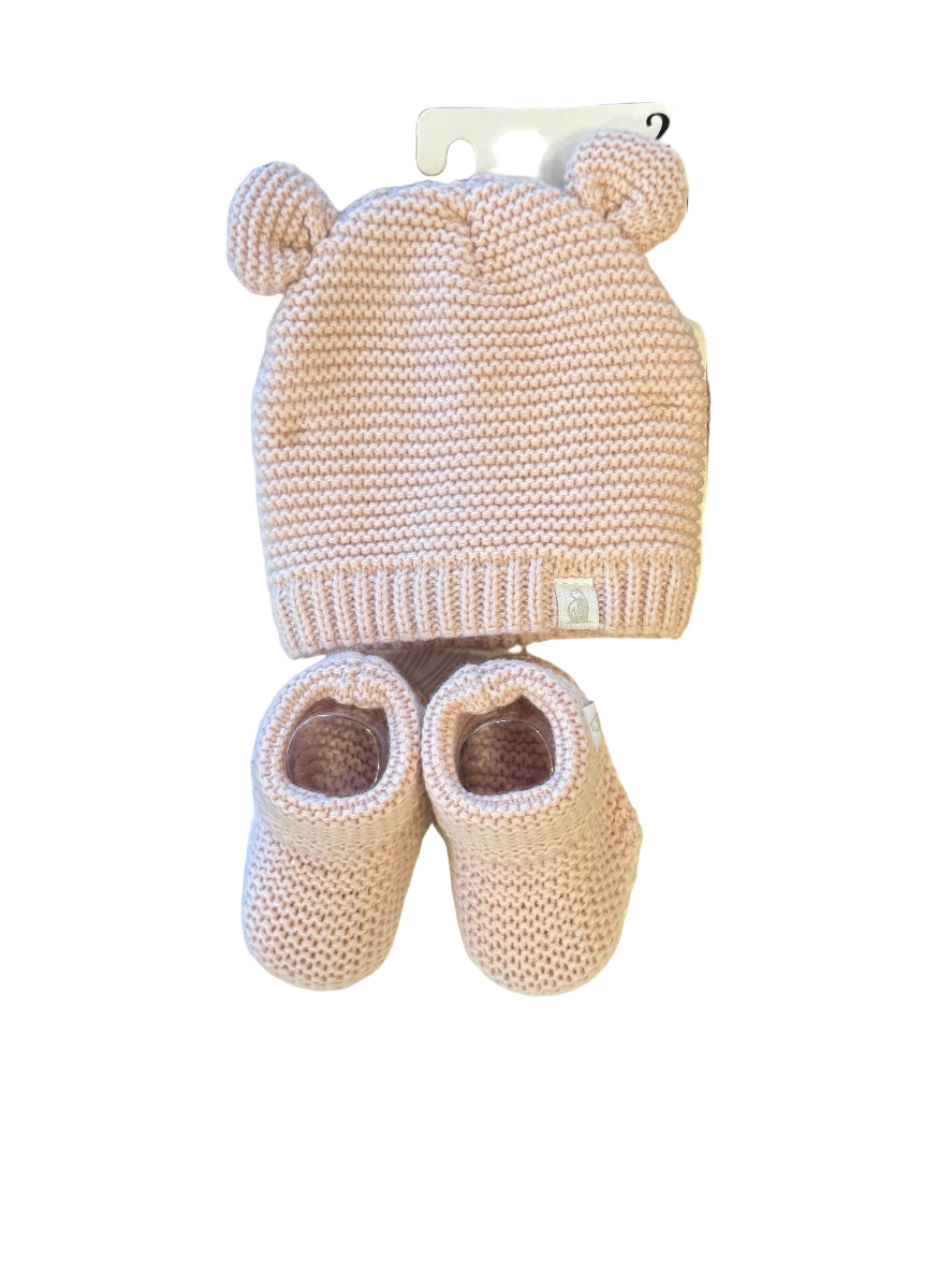 2 Piece Plush Lined Hat and Bootie Set Pink