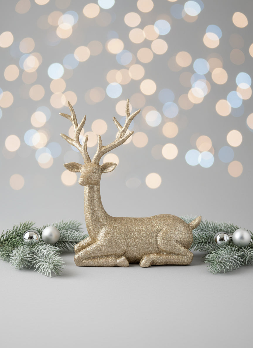 Gold Glitter Deer Figurine