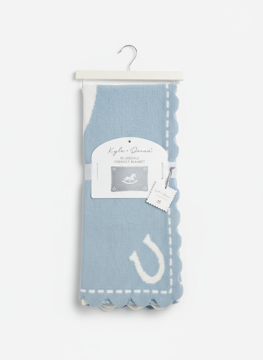 Kyle & Dreams Reversible Chenille Equestrian Blanket Blue