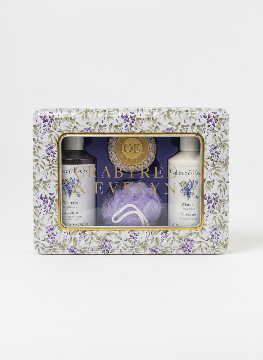 Crabtree & Evelyn Wisteria Tin 4 Piece Gift Set
